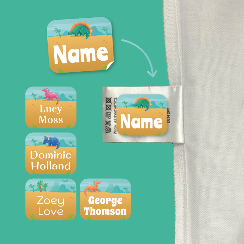 Deluxe Stick On Dinosaur Clothing Name Labels