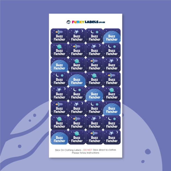 Deluxe Stick On Space Clothing Name Labels - Image 2
