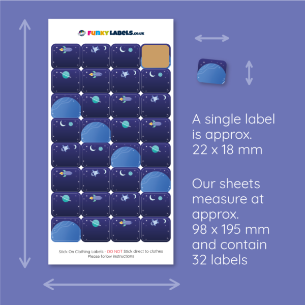 Deluxe Stick On Space Clothing Name Labels - Image 6