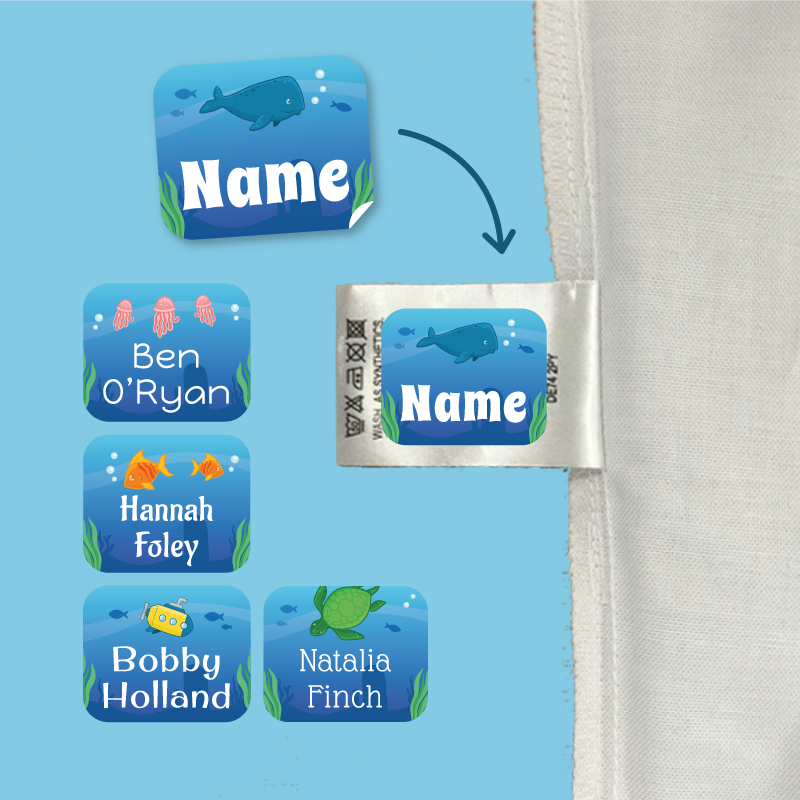 Deluxe Stick On Under The Sea Clothing Name Labels