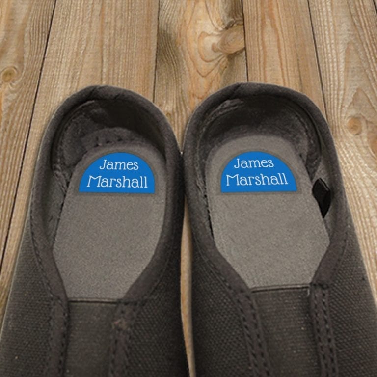 Shaped personalised shoe labels