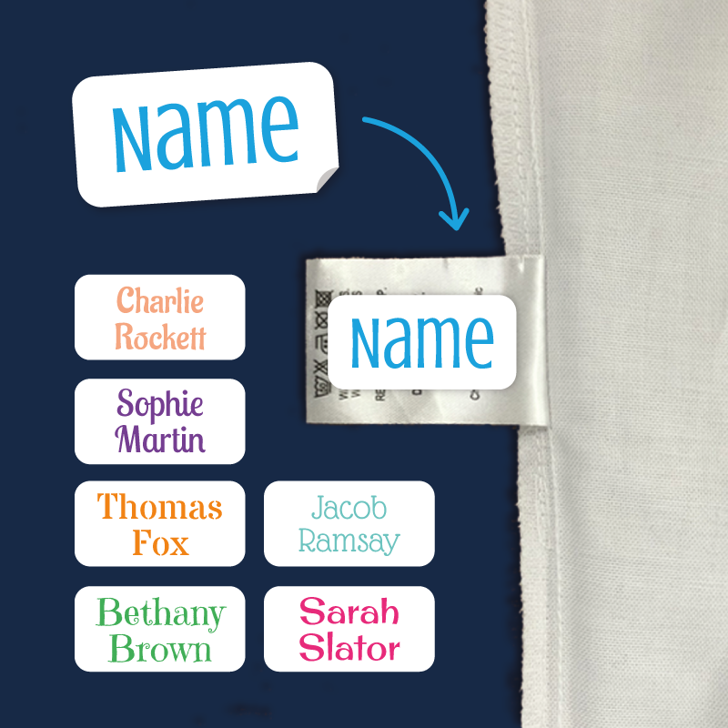 White name labels applied to clothing