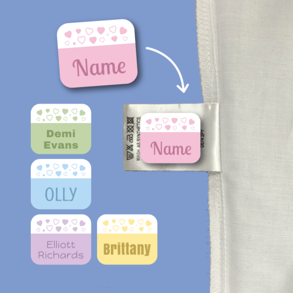Stick On Heart Clothing Name Labels