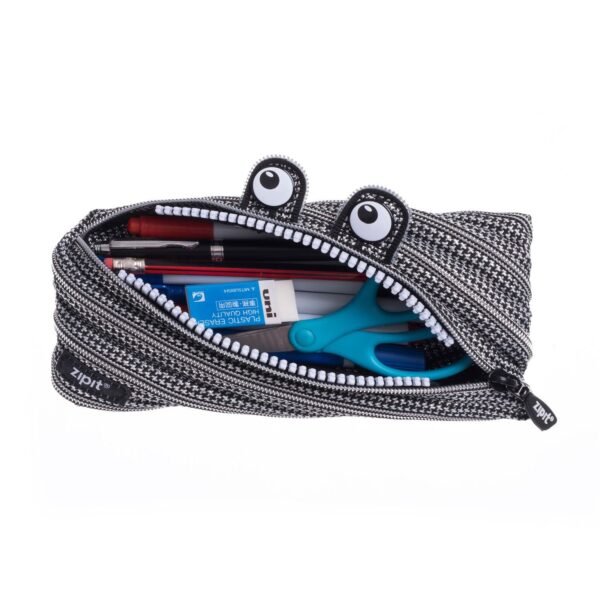 ZIPIT Black & Silver Monster Pencil Case with free mini stickers - Image 4