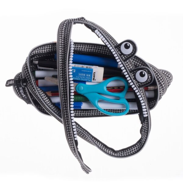 ZIPIT Black & Silver Monster Pencil Case with free mini stickers - Image 5