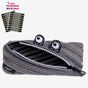 ZIPIT Black & Silver Monster Pencil Case with free mini stickers