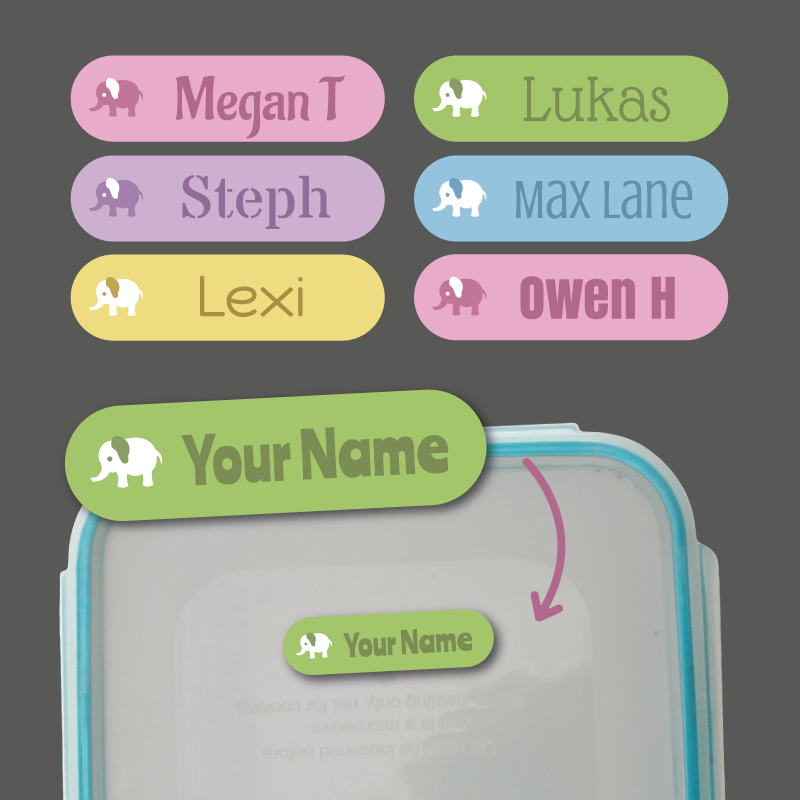 Stick On Baby Elephant Name Label Stickers