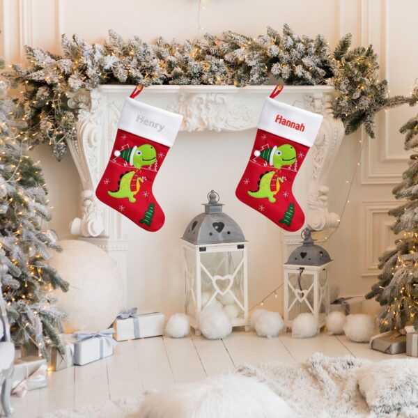 Embroidered Dinosaur Christmas Stocking