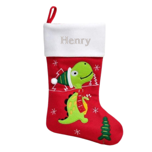 Embroidered Dinosaur Christmas Stocking - Image 3