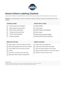 Printable school uniform labelling checklist for parents
